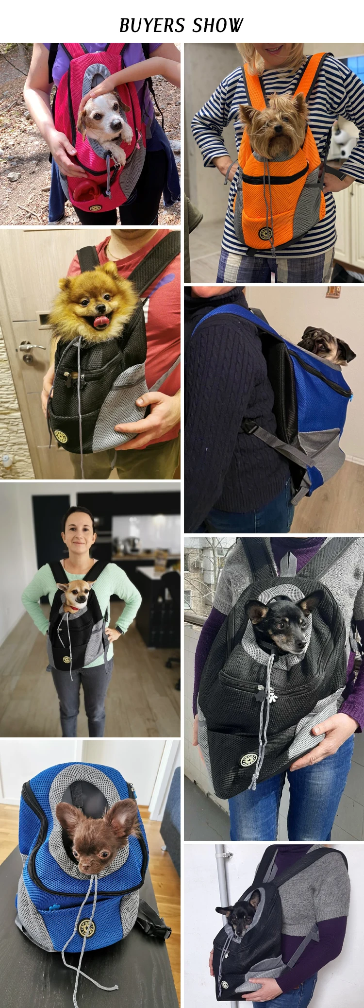 dog backpack carrier with breathable mesh panels in black